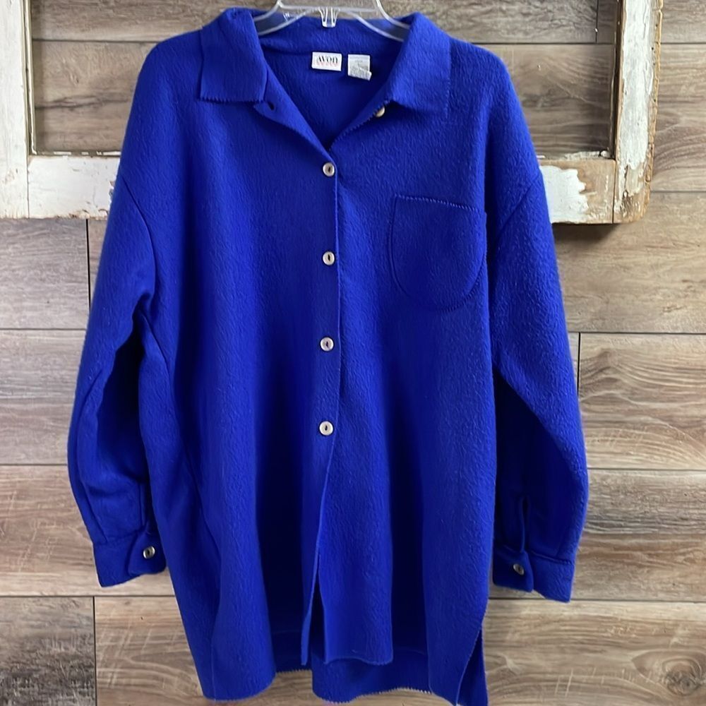 AVON STYLE Vintage Blue Fleece Shacket Cardigan Shirt ButtonJacket Size Large